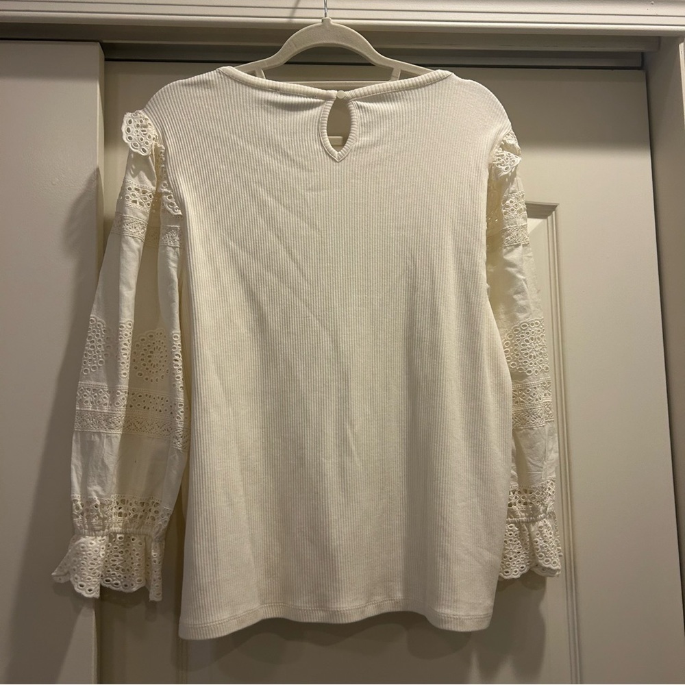 NWT J Crew Ruffle-trim eyelet top in vintage rib - Picture 7 of 7
